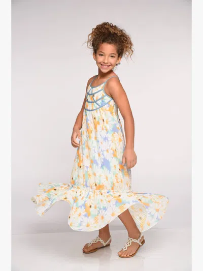 Truly Me Kids' Little L Big L Tween Girl Daisy Watercolor Strappy Maxi Dres In White