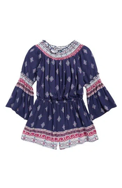 Truly Me Kids'  Print Long Sleeve Romper In Blue