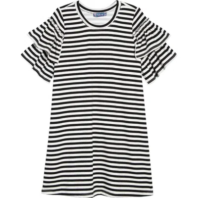 Truly Me Stripe Ruffle Sleeve Dress In Black/white