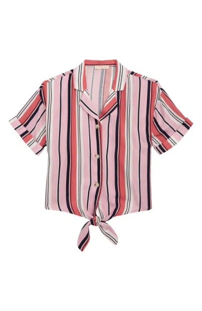 Truly Me Kids' Tie Front Stripe Shirt In Pink Multi