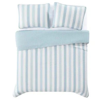 Truly Soft Aiden Stripe Quilt Set In White,blue