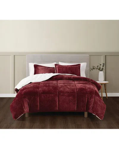 Truly Soft Basket Carved Fluffy Comforter Set In Burgundy