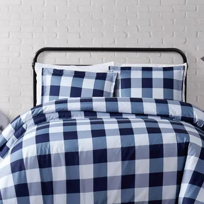 Truly Soft Buffalo Microfiber Farmhouse Duvet Cover Set In Navy