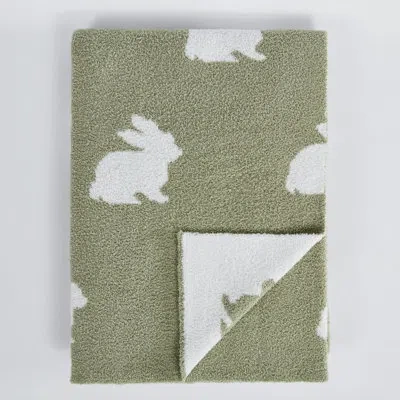 Truly Soft Cozy Bunny Rabbit Reversible Throw In Green
