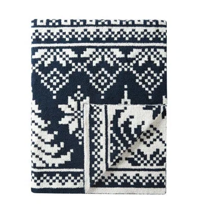 Truly Soft Cozy Fair Isle Reversible 50x70 Throw In White And Navy