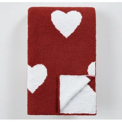 Truly Soft Cozy Hearts Reversible Throw In White,red