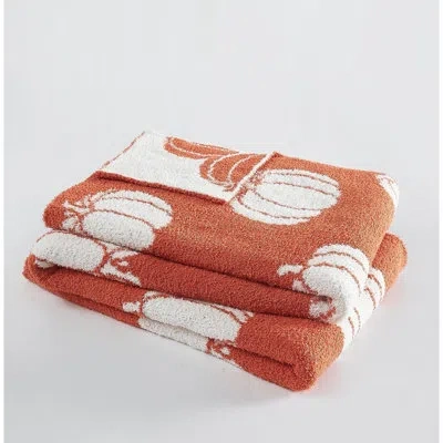 Truly Soft Cozy Pumpkins Reversible Throw In Rust And White