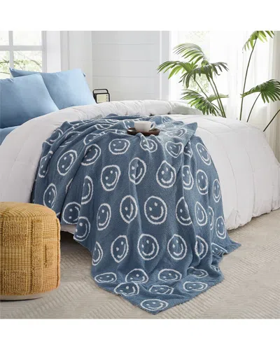 Truly Soft Cozy Smiley Reversible Throw In Blue