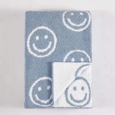 Truly Soft Cozy Smiley Reversible Throw In Slate Blue,white
