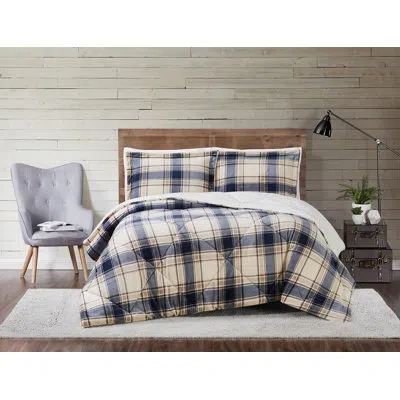 Truly Soft Cuddle Standard Polyester Comforter Set In Blue,cream