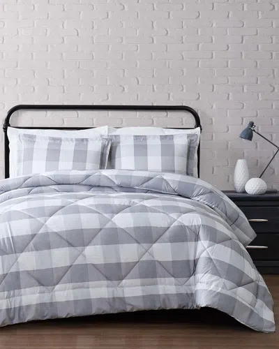 Truly Soft Everyday Buffalo Plaid Grey Comforter Set In Gray