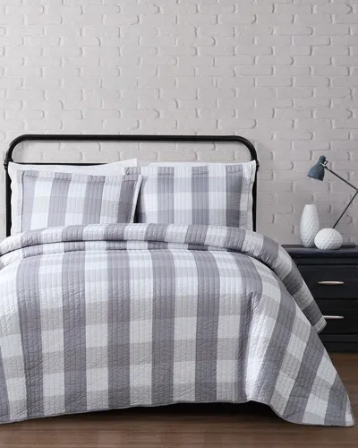Truly Soft Everyday Buffalo Plaid Quilt Set In Gray