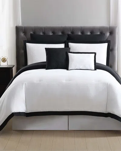 Truly Soft Everyday Hotel Border White & Black 7pc Comforter Set In Gray