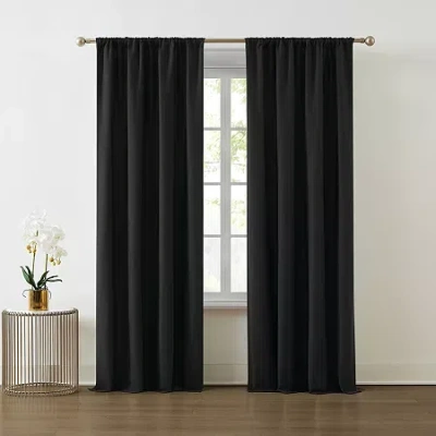 Truly Soft Everyday Solid Rod Pocket Light-filtering Set Of 2 Curtain Panel In Black