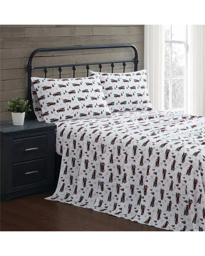 Truly Soft Holiday Truck Flannel Sheet Set In White