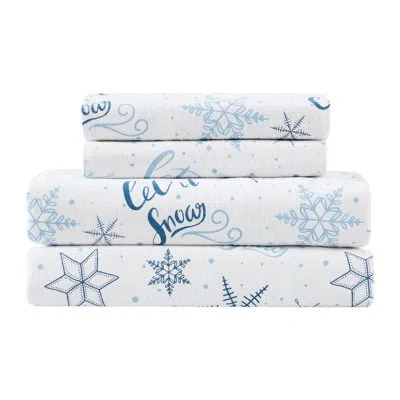 Truly Soft Let It Snow 100% Cotton Guest Room Sheet Set Case Pack In White,blue;white,blue