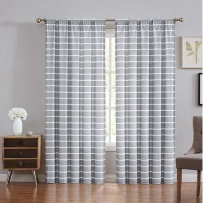 Truly Soft Maddow Blush Striped Room Darkening Rod Pocket Curtains In Gray