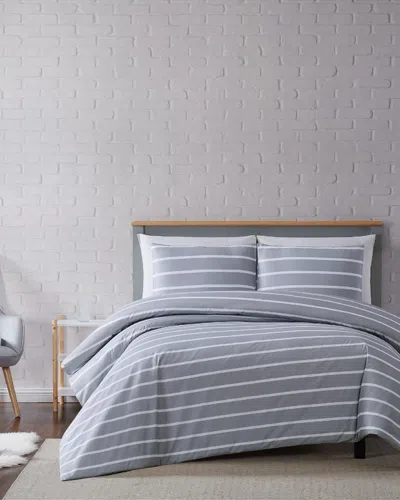 Truly Soft Maddow Stripe Grey Duvet Cover Set In Gray