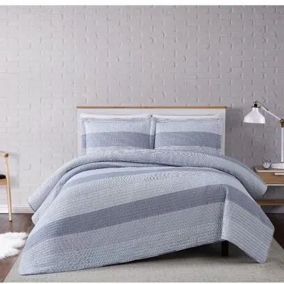 Truly Soft Multi Stripe Quilt Set In Grey