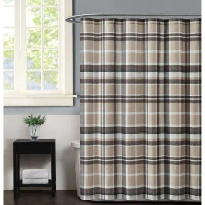 Truly Soft Paulette Plaid Taupe Shower Curtain