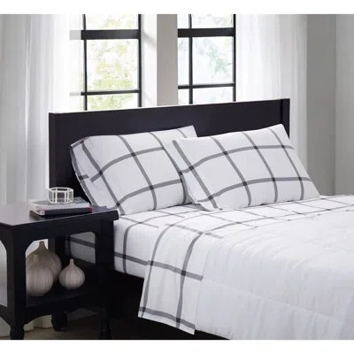 Truly Soft Plaid Microfiber Sheet Set In White,charcoal Gray