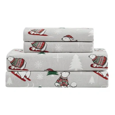 Truly Soft Polar Bears 100% Cotton Guest Room Sheet Set Case Pack In Gray,white,red;gray,white,red