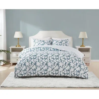 Truly Soft Printed Bow Microfiber Comforter Sets In White,blue