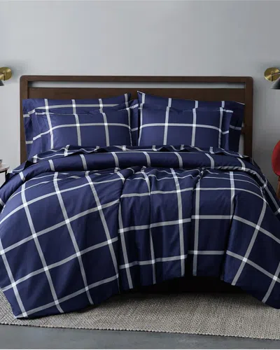Truly Soft Printed Windowpane Navy White 3pc Duvet Cover Set