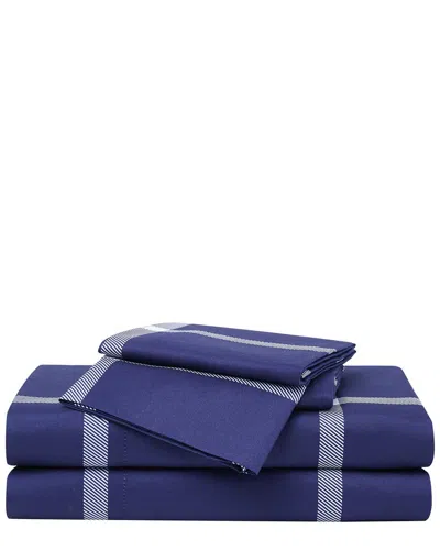 Truly Soft Printed Windowpane Navy White Sheet Set In Blue