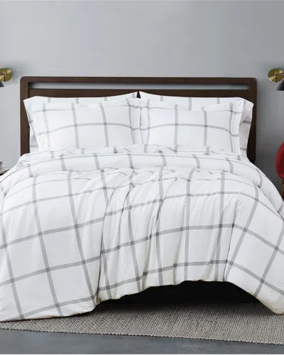 Truly Soft Printed Windowpane White Grey 3pc Duvet Cover Set