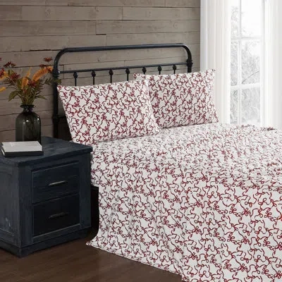Truly Soft Ribbon And Bows Flannel Sheet Set In White And Red