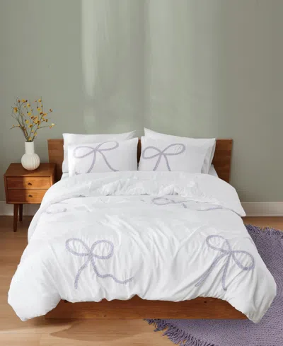 Truly Soft Textured Bow 3-piece Comforter Set, King In White