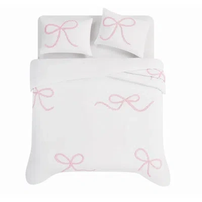 Truly Soft Textured Bow Comforter Set In Pink Geometric