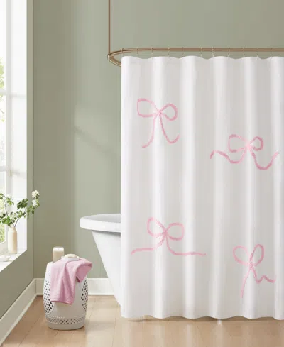 Truly Soft Textured Bow Shower Curtain, 72" X 72" In White