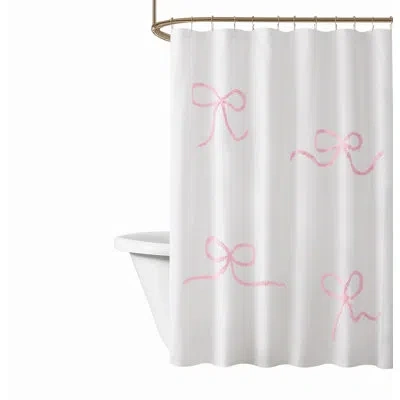 Truly Soft Textured Bow Shower Curtain In Pink,white