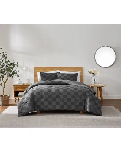 Truly Soft Textured Checkered Comforter Set In Gray