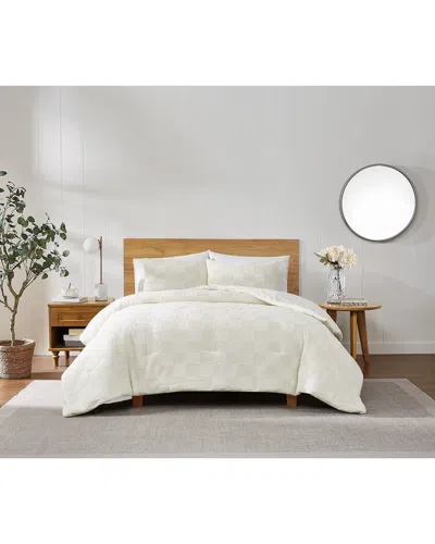 Truly Soft Textured Checkered Duvet Set In White