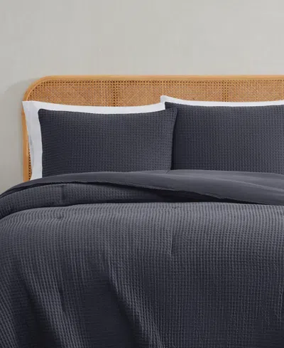 Truly Soft Textured Waffle 2 Piece Comforter Set, Twin/twin Xl In Charcoal Gray