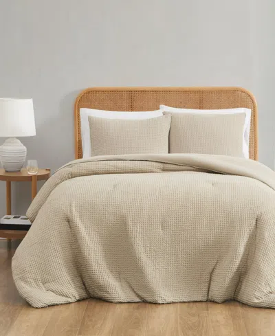 Truly Soft Textured Waffle 3 Piece Comforter Set, Full/queen In Neutral