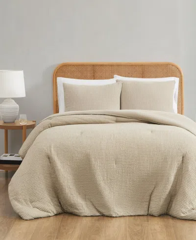 Truly Soft Textured Waffle 3 Piece Comforter Set, Full/queen In Beige