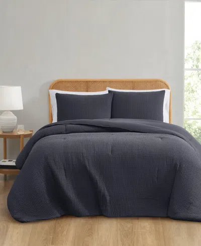 Truly Soft Textured Waffle 3 Piece Comforter Set, Full/queen In Charcoal Gray