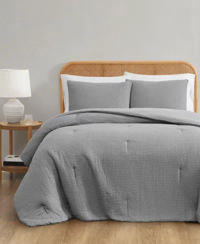Truly Soft Textured Waffle 3 Piece Comforter Set, Full/queen In Gray