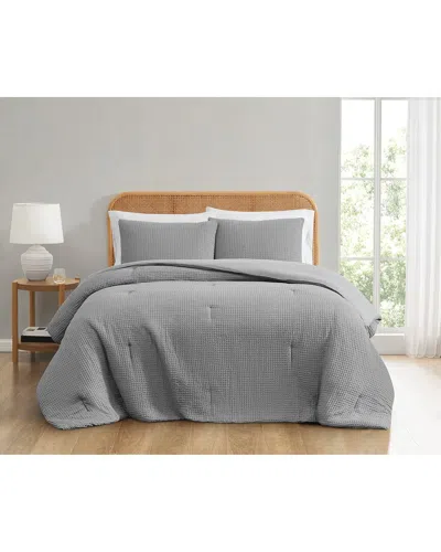 Truly Soft Textured Waffle Comforter Set In Gray