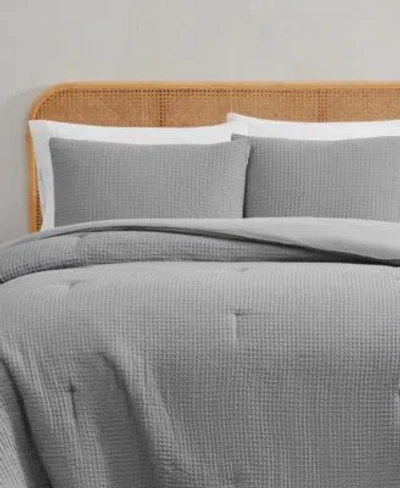Truly Soft Textured Waffle Comforter Set In Gray