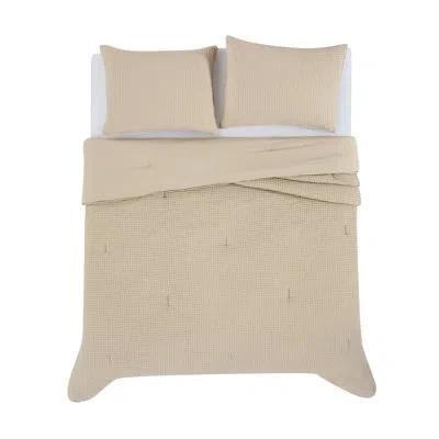 Truly Soft Textured Waffle Weave Comforter Set In Beige