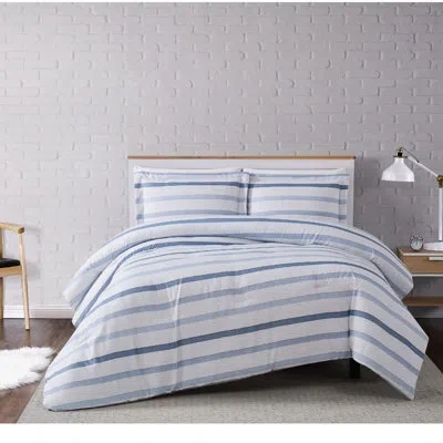 Truly Soft Waffle Stripe Comforter Set In White And Blue