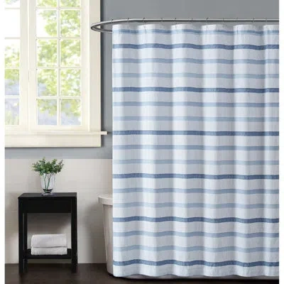 Truly Soft Waffle Stripe Shower Curtain In White,blue