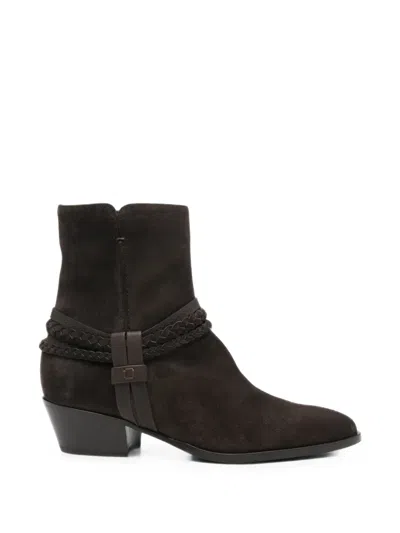 Truman's Braided-strap Ankle Boots In Brown