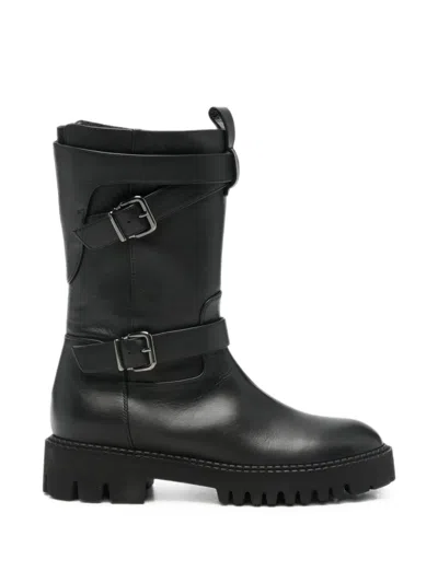 Truman's Buckle-strap Leather Boots In Black