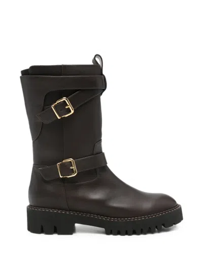 Truman's Buckle-strap Leather Boots In Brown